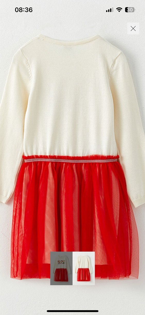 Kız Çocuk Kırmızı Nakışlı Uzun Kollu Elbise - Görsel 2