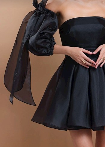 siyah straplez prenses elbise - Görsel 2