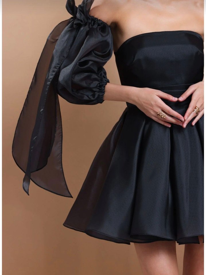 siyah straplez prenses elbise - Görsel 2