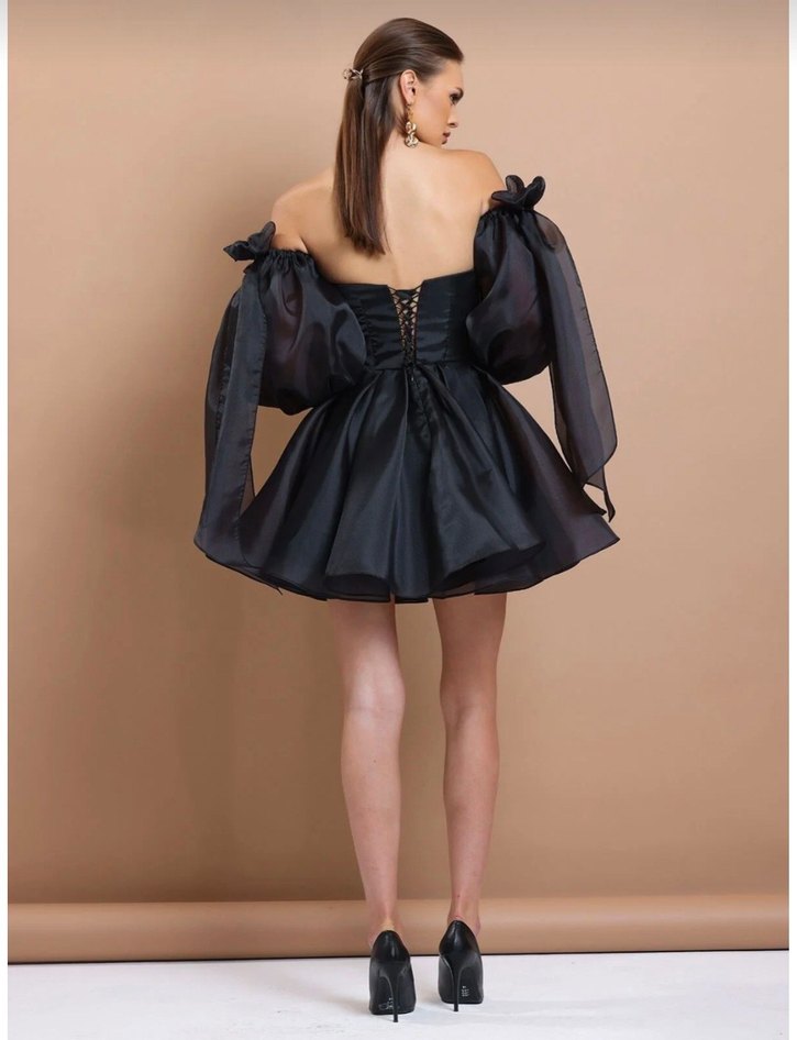 siyah straplez prenses elbise - Görsel 3