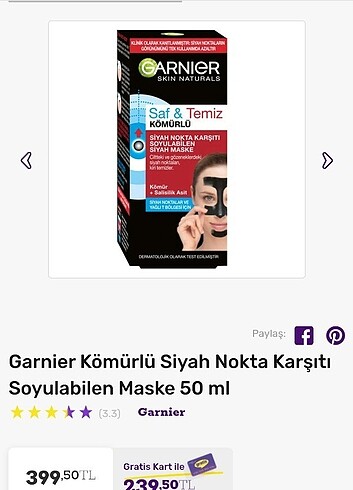 GARNIER SIYAH NOKTA KARŞITI SOYULABILEN MASKE