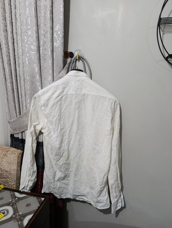 Erkek Beyaz Keten Uzun Kollu Gömlek - Görsel 5