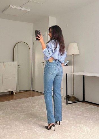 40 Beden mavi Renk Zara mavi Normal Boy Regular Fit Kadın Denim Pantolon