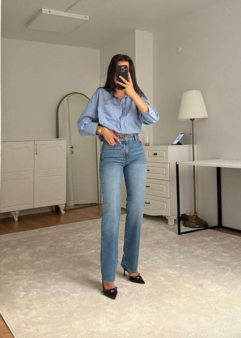 Zara mavi Normal Boy Regular Fit Kadın Denim Pantolon