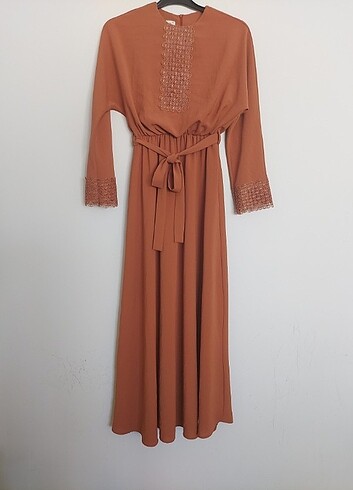 Suud Collection Belden lastikli, astarlı uzun elbise