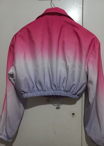 xs Beden pembe Renk Pembe Gri Tie-Dye Fermuarlı Spor Ceket
