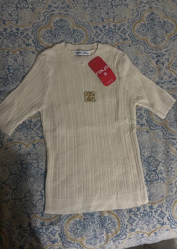 Bej Kısa Kollu Triko Kadın bluz