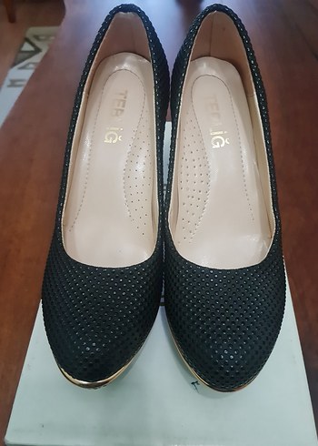 Parlak Siyah Taşlı Yüksek Topuklu Kadın Ayakkabı - Görsel 2