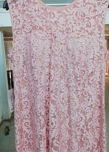 Diğer Dantel Detaylı Pembe Uzun Abiye Elbise