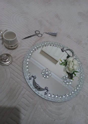 Beden Renk Aynalı gümüş nişan tepsisi,damat kahve fincanı ve kurdele makası