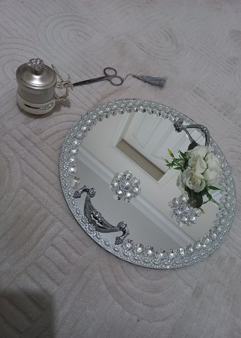Aynalı gümüş nişan tepsisi,damat kahve fincanı ve kurdele makası