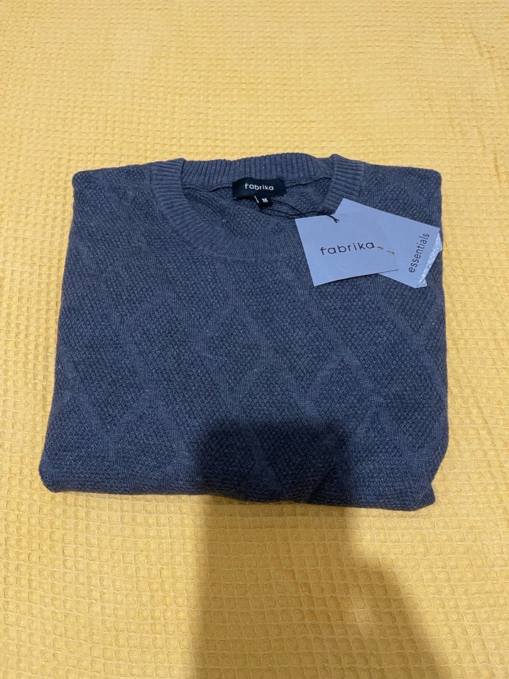 Fabrika M beden sıfır Gri Örgü  Bisiklet Yaka Erkek Kazak - Görsel 2