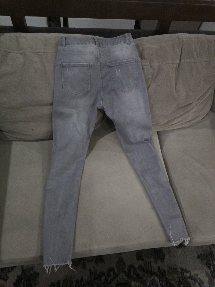 Gri Kadın Kot Pantolon, Kemerli, Midi Boy - Görsel 2