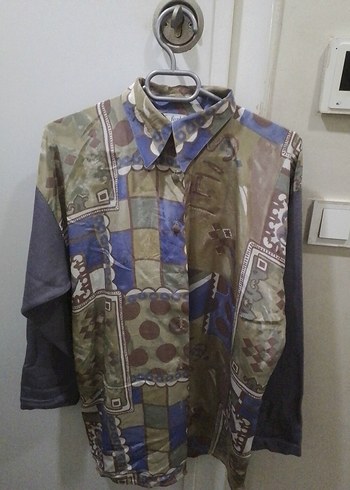 Lila rengi Düğmeli Uzun Kollu Bohem Gömlek - Görsel 2