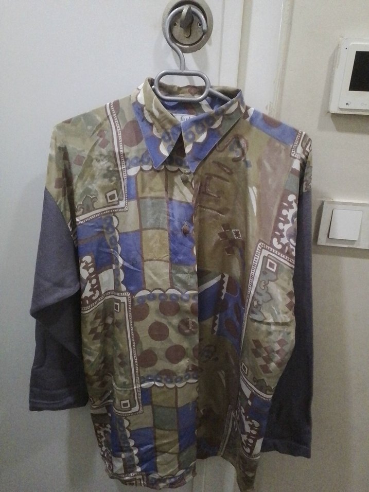 Lila rengi Düğmeli Uzun Kollu Bohem Gömlek - Görsel 2