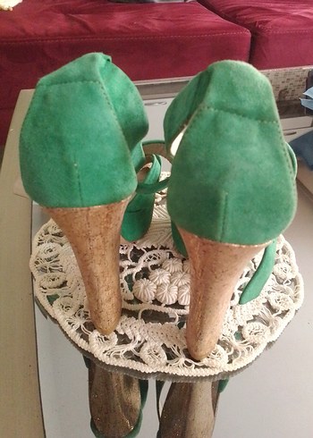 Yeşil Süet Platform Topuklu Kadın Ayakkabı - Görsel 2