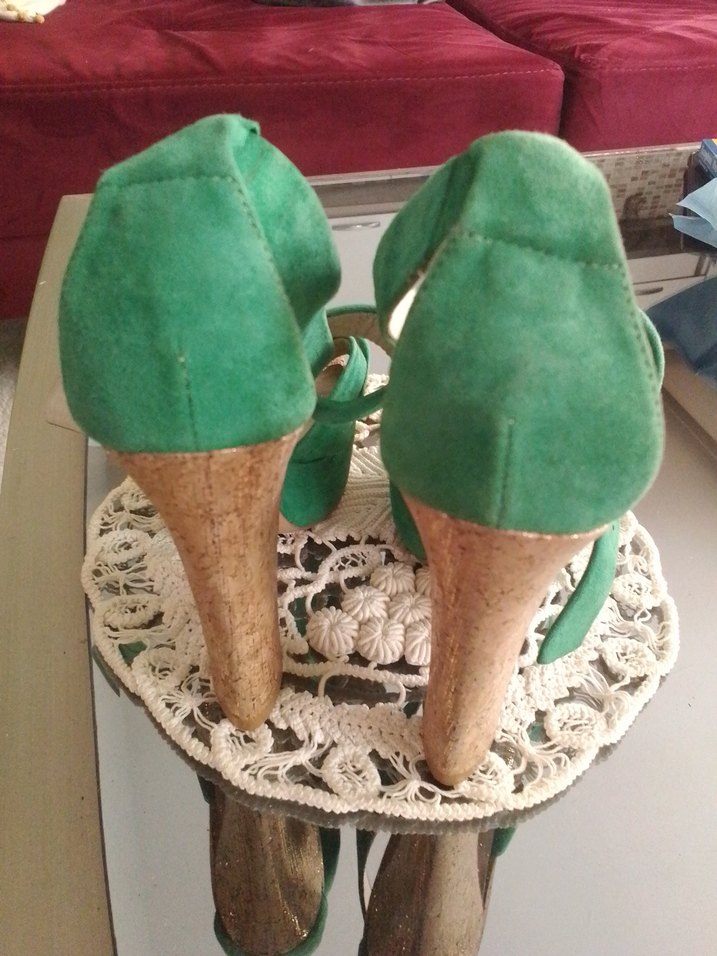 Yeşil Süet Platform Topuklu Kadın Ayakkabı - Görsel 2