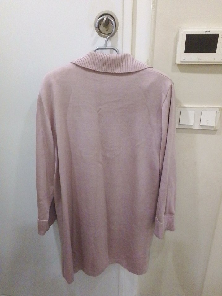 Pembe Uzun Örgü Kadın Hırka - Görsel 2