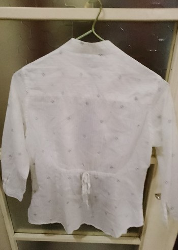 Kadın Beyaz Keten Düğmeli Gömlek - Görsel 2