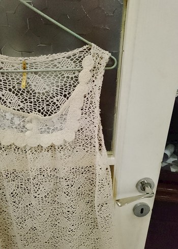 Dantel Detaylı krem Bohem Mini elbise - Görsel 5