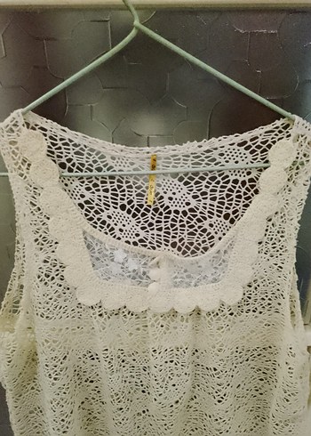 Dantel Detaylı krem Bohem Mini elbise - Görsel 2