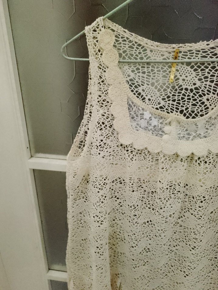 Dantel Detaylı krem Bohem Mini elbise - Görsel 4