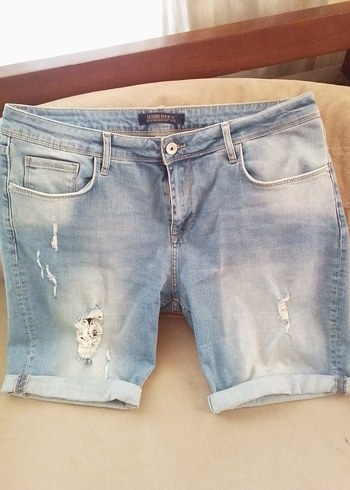 Erkek Gri Mavi Bol Kesim Kısa Denim Şort