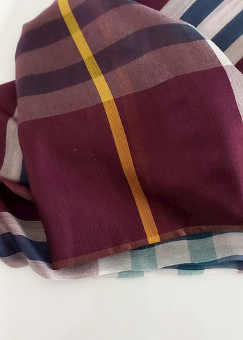 Bordo İpek Dokulu Burberry Şal - Görsel 4