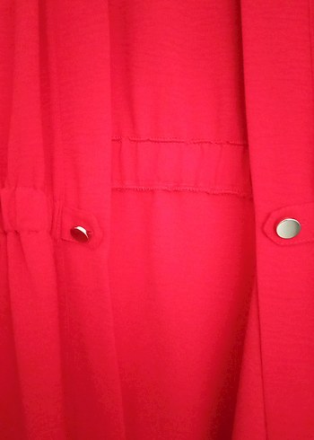 Düğmeli Uzun Kırmızı Kadın çeket - Görsel 4