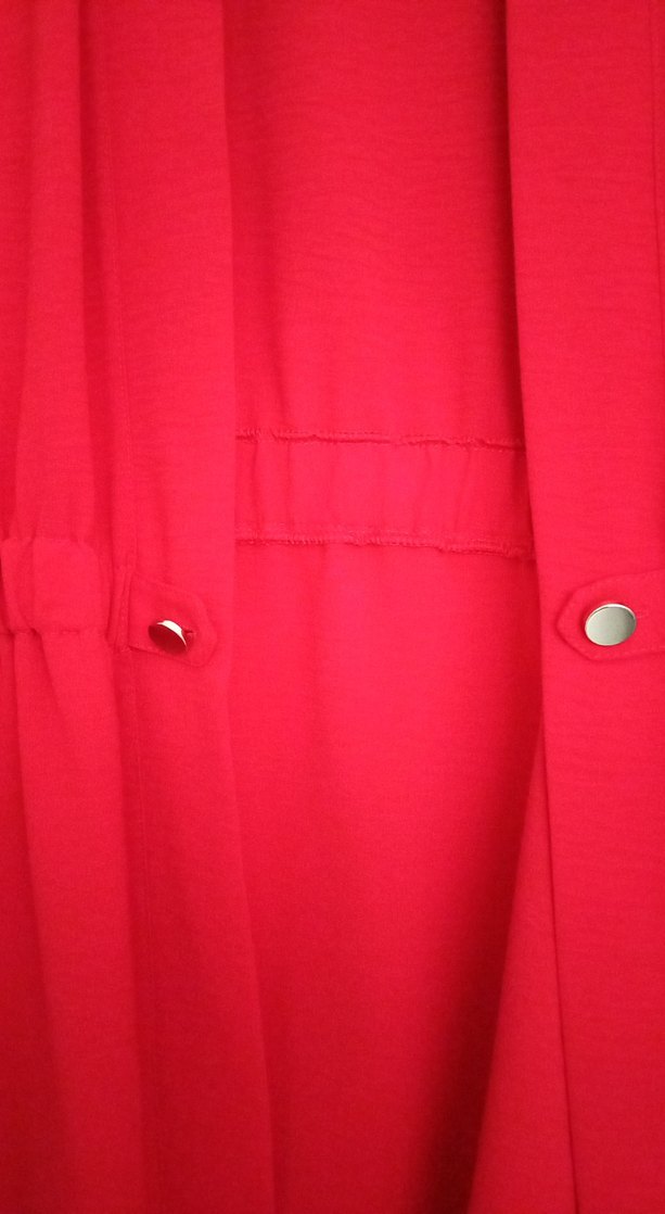 Düğmeli Uzun Kırmızı Kadın çeket - Görsel 4