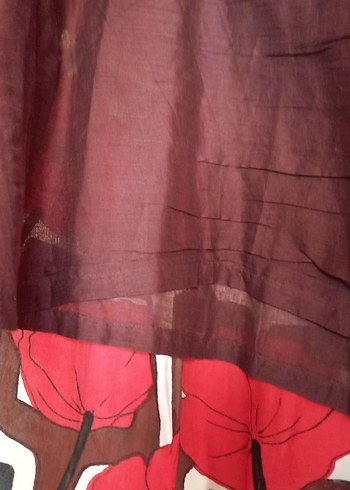 Kırmızı Desenli Pilili Midi  Etek - Görsel 3