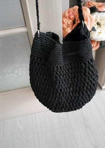 Boncuk Detaylı Siyah Örgü Bohem Kadın Çanta - Görsel 4