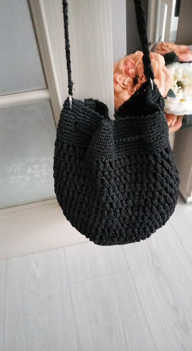 Boncuk Detaylı Siyah Örgü Bohem Kadın Çanta - Görsel 4