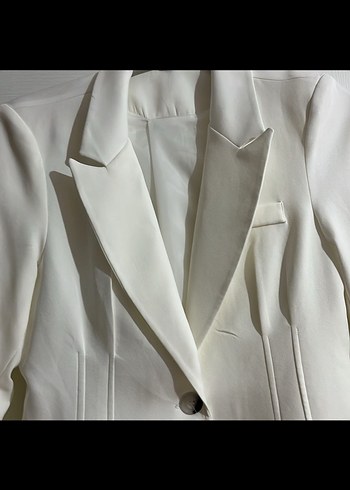 Diğer Düğmeli Beyaz Keten Mini Kadın Blazer