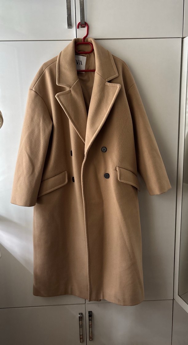 Oversize Camel Renkli Uzun zara Kadın Kaban - Görsel 2