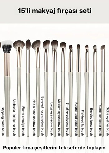 Maange 15 Parça Bej Makyaj Fırça Seti ve Taşıma Çantası - Görsel 5