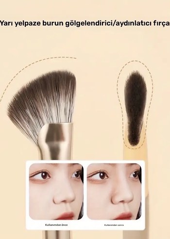 Maange 15 Parça Bej Makyaj Fırça Seti ve Taşıma Çantası - Görsel 4