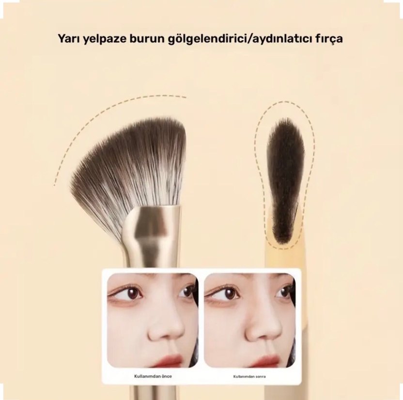 Maange 15 Parça Bej Makyaj Fırça Seti ve Taşıma Çantası - Görsel 4