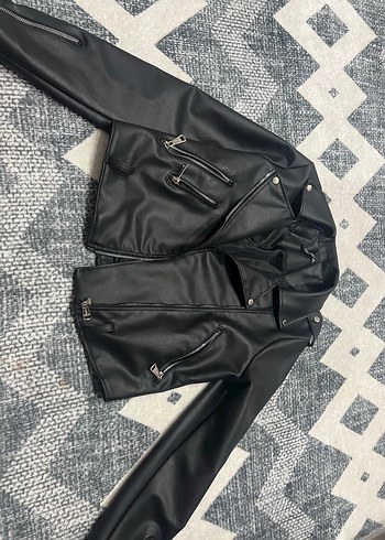 s Beden Siyah Deri Biker Ceket