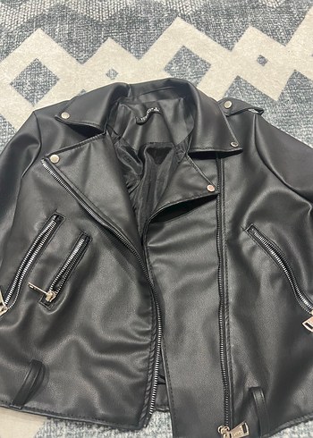 Siyah Deri Biker Ceket