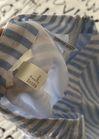 H&M Mavi Çizgili Keten Volanlı Midi Etek