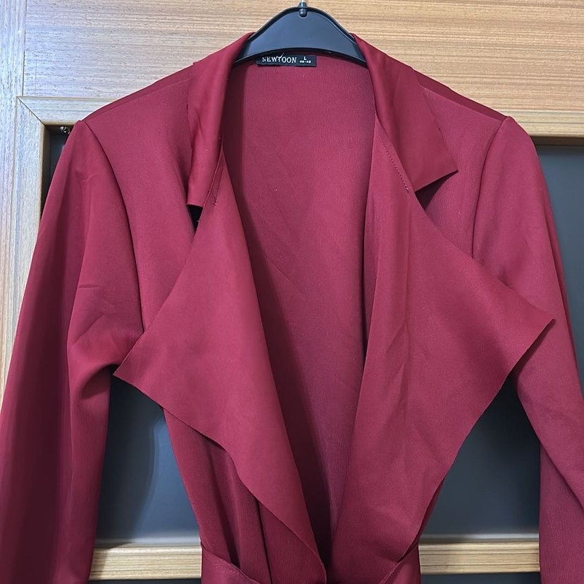 Bordo Uzun ceket - Görsel 5