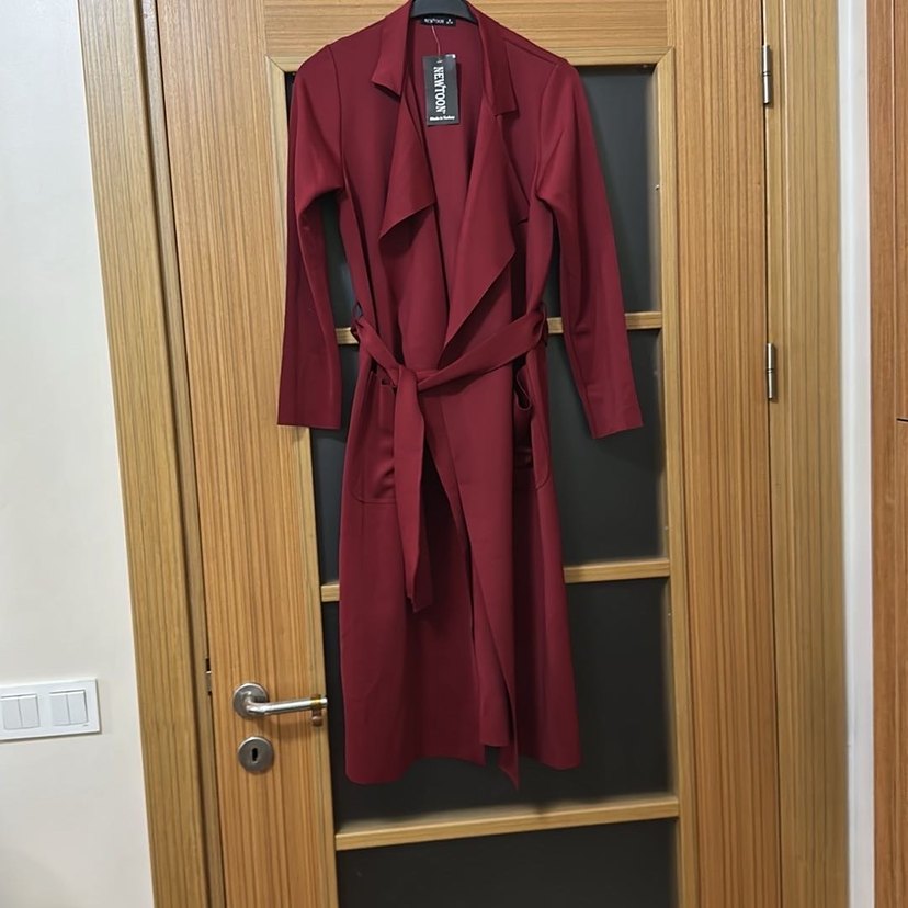 Bordo Uzun ceket - Görsel 3