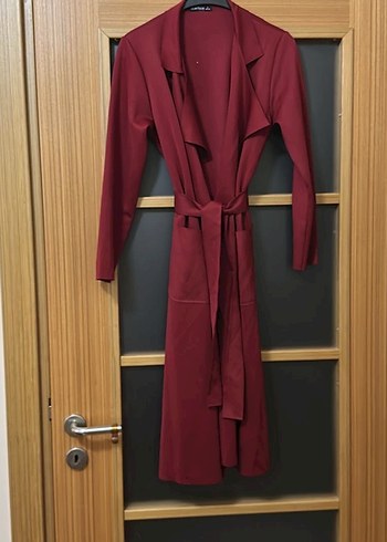Bordo Uzun Kadın ceket - Görsel 4