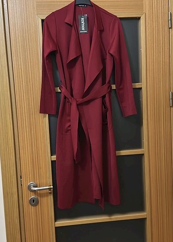 Bordo Uzun Kadın ceket - Görsel 3