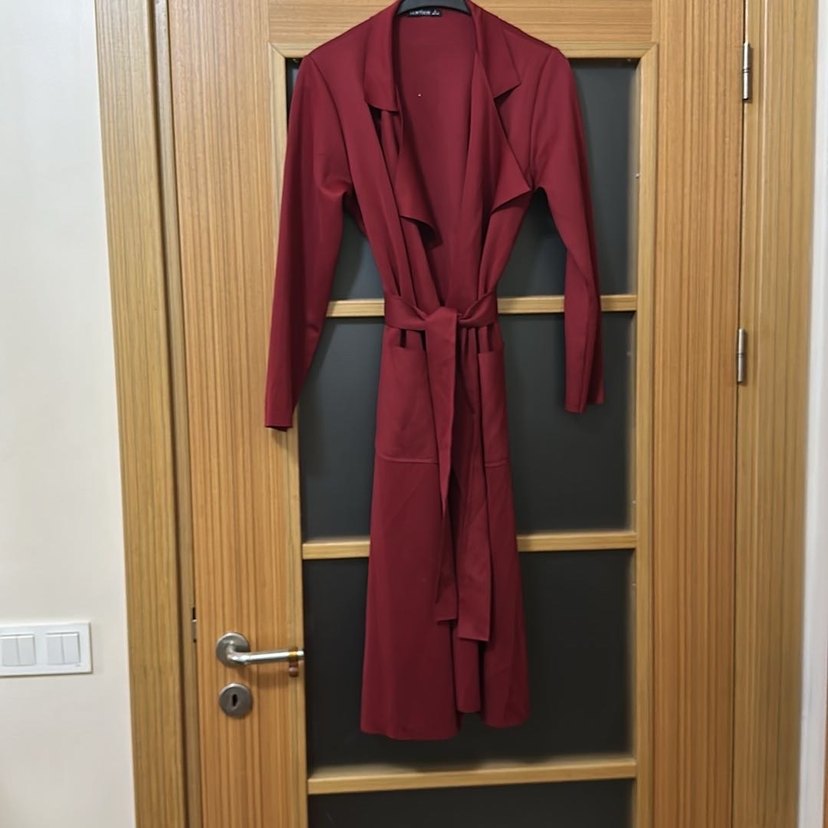 Bordo Uzun Kadın ceket - Görsel 4