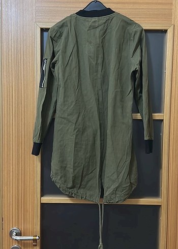 Kadın Haki Uzun Fermuarlı Ceket - Görsel 3