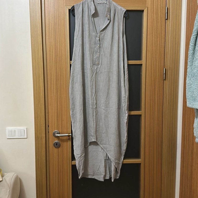 Gri Keten Bohem kısaKollu Kadın Elbise - Görsel 2