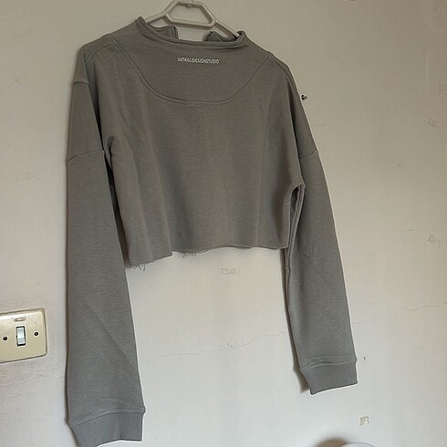 s Beden gri Renk vatkalı fermuarlı crop sweatshirt