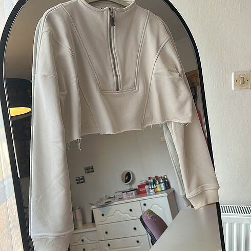 vatkalı fermuarlı crop sweatshirt
